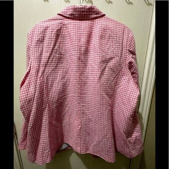 Talbots | Gingham Plaid Blazer Pink White Button Down‎ Long Sleeve - Picture 2 of 7